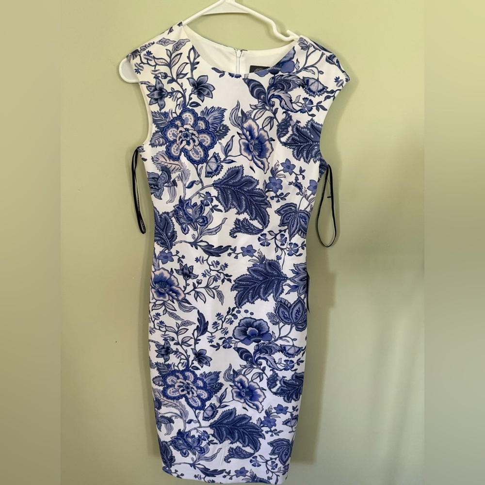 Vince Camuto Blue and White Floral Midi Dress